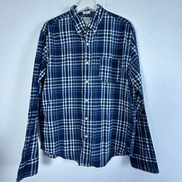 J.Crew Indian Madras Mens Slim-Fit Blue White Plaid Button-Down Shirt XL Cotton - Picture 1 of 8